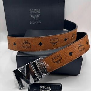 MCM Brown Leather Belt with Black Accents